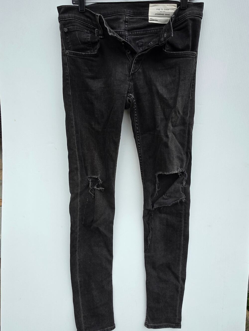 Rag & Bone Standard Issue Fit 1 Extra Slim Jeans Men's 31 Black Distressed